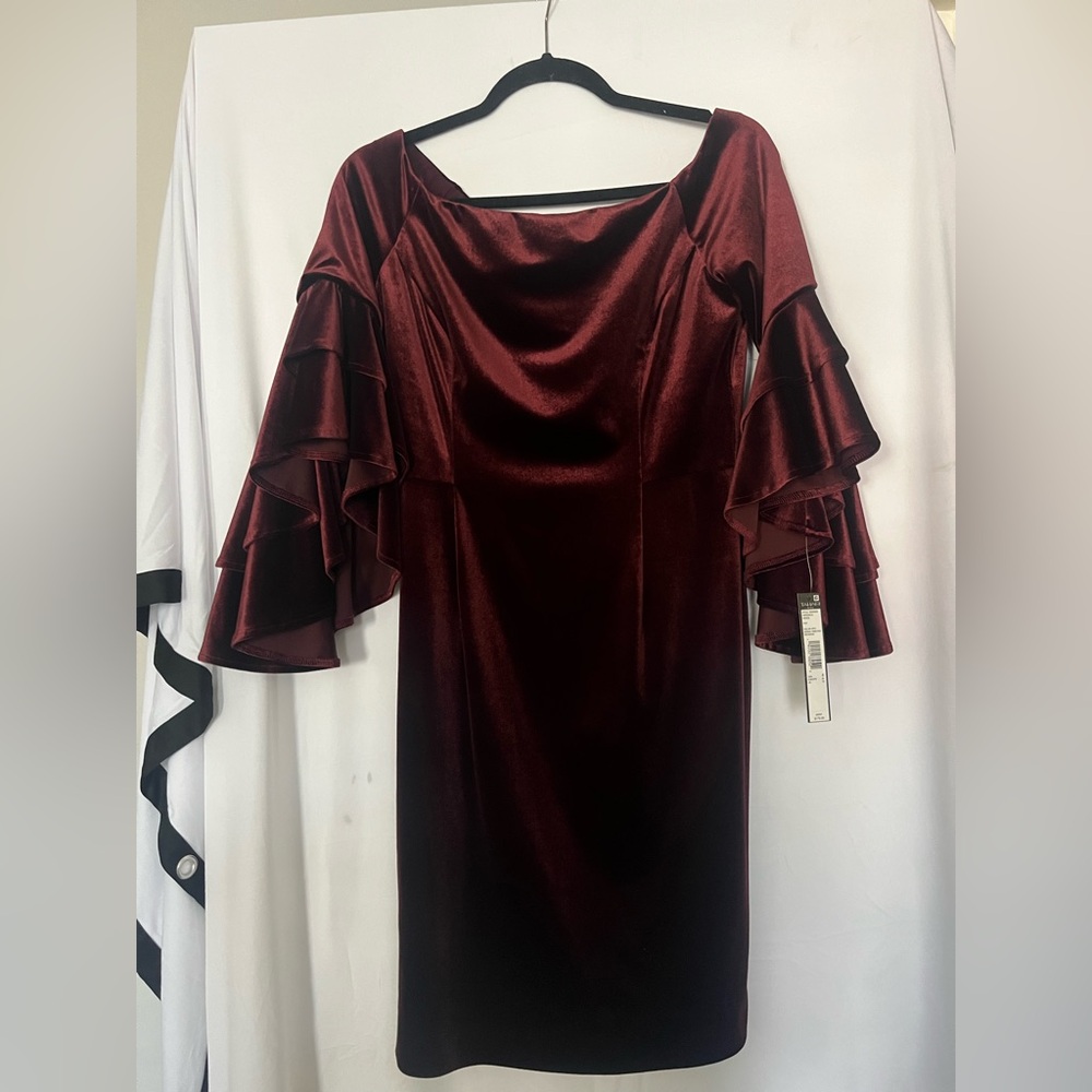 Tahari ASL Deep Burgundy Long Sleeve Dress